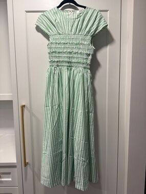 Smocked Green Stripe Maxi Dress - Women